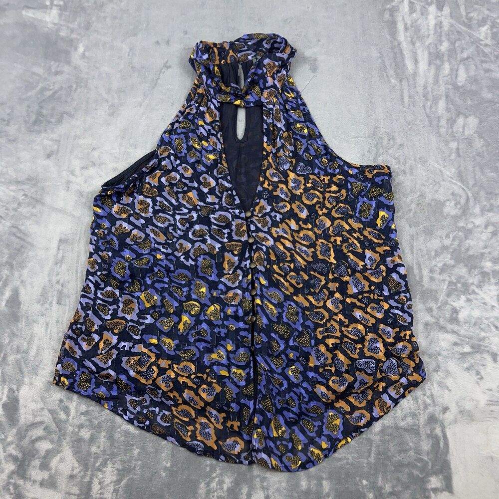 Anthropologie Womens Size M Sleeveless Halter Top Keyhole Tank Leopard Purple